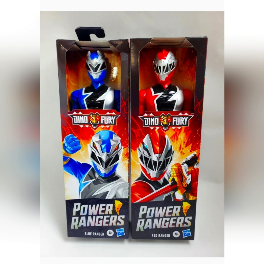 Power Rangers 12" Dino Fury Blue & Red Ranger Action Figure Brand New Lot Of 2